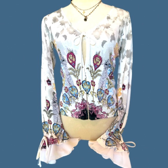 Alberto Makali Beaded Rich Multi Color Cardigan Sweater Layering Top - Picture 1 of 13